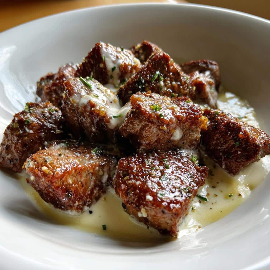Healthy Quick Garlic Butter Steak Bites with Parmesan Cream Sauce - detail 1
