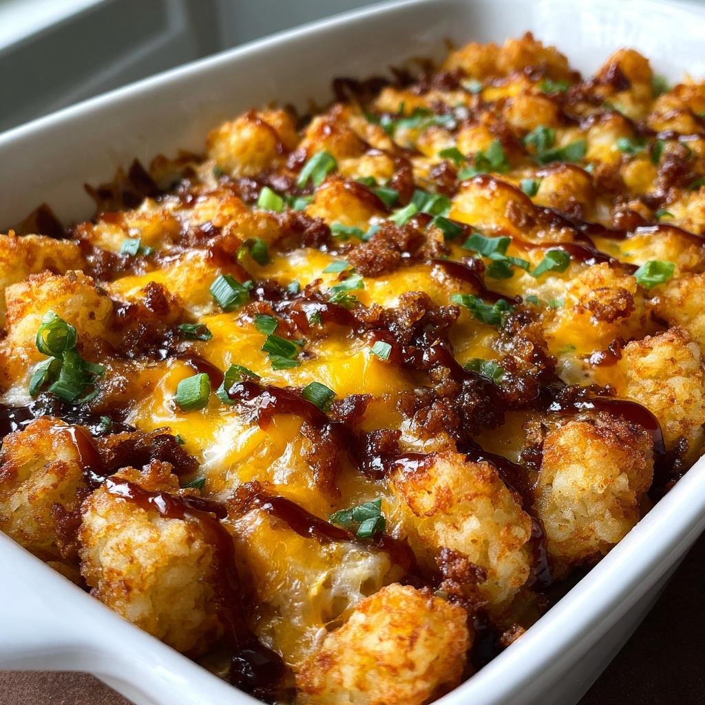 Healthy Quick Loaded BBQ Bacon Ranch Tater Tot Casserole