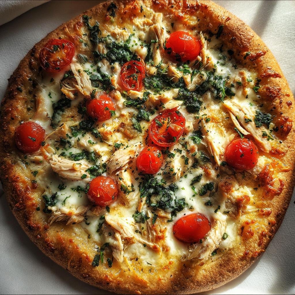 Healthy Roasted Garlic White Chicken Pizza