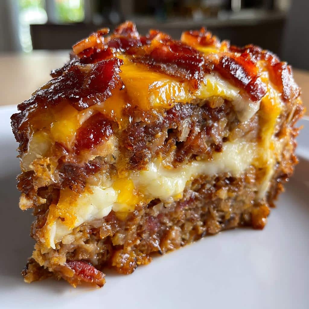 Healthy Smoked Bacon Triple-Cheese Stack Meatloaf