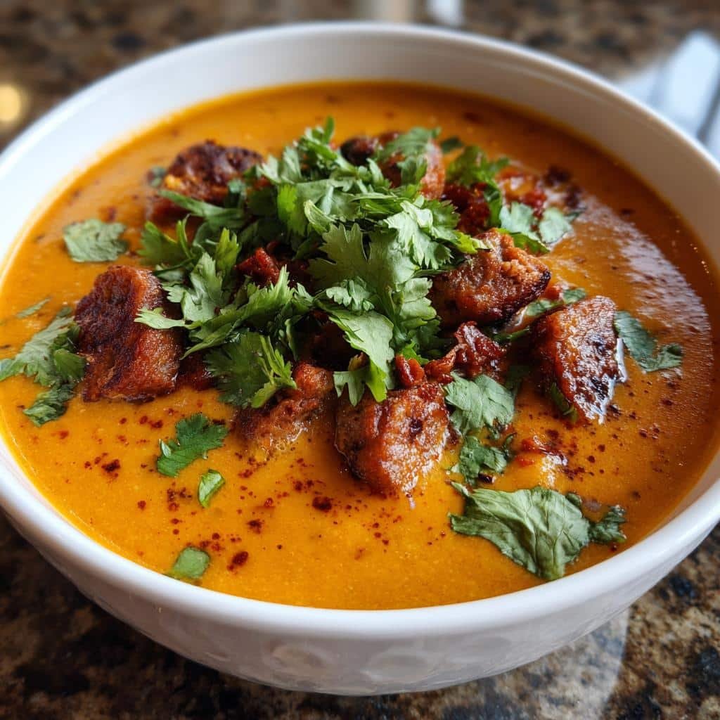 35-Minute Healthy Spicy Chorizo Pumpkin Soup Bowl 4 Healthy Spicy Chorizo Pumpkin Soup Bowl - detail 1