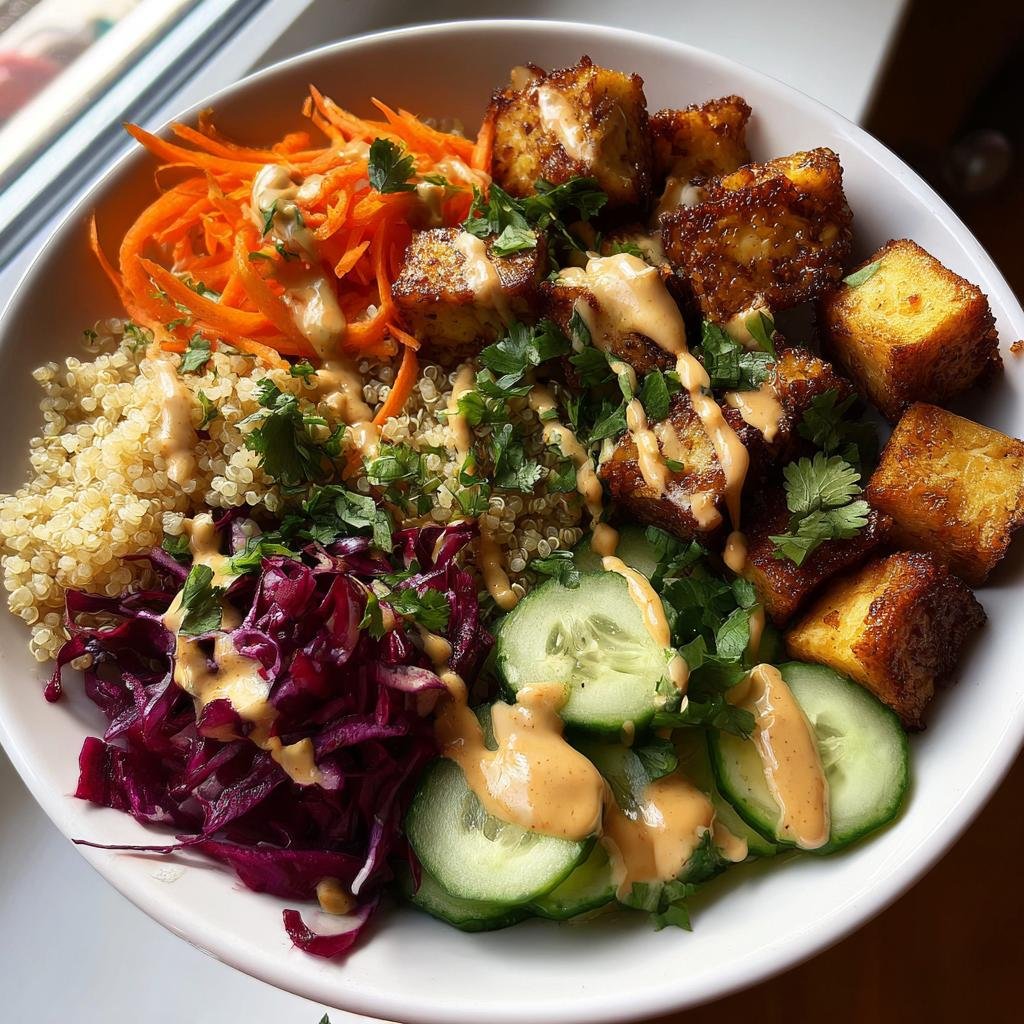 Healthy Tofu Buddha Bowl with Satay Sauce - detail 1