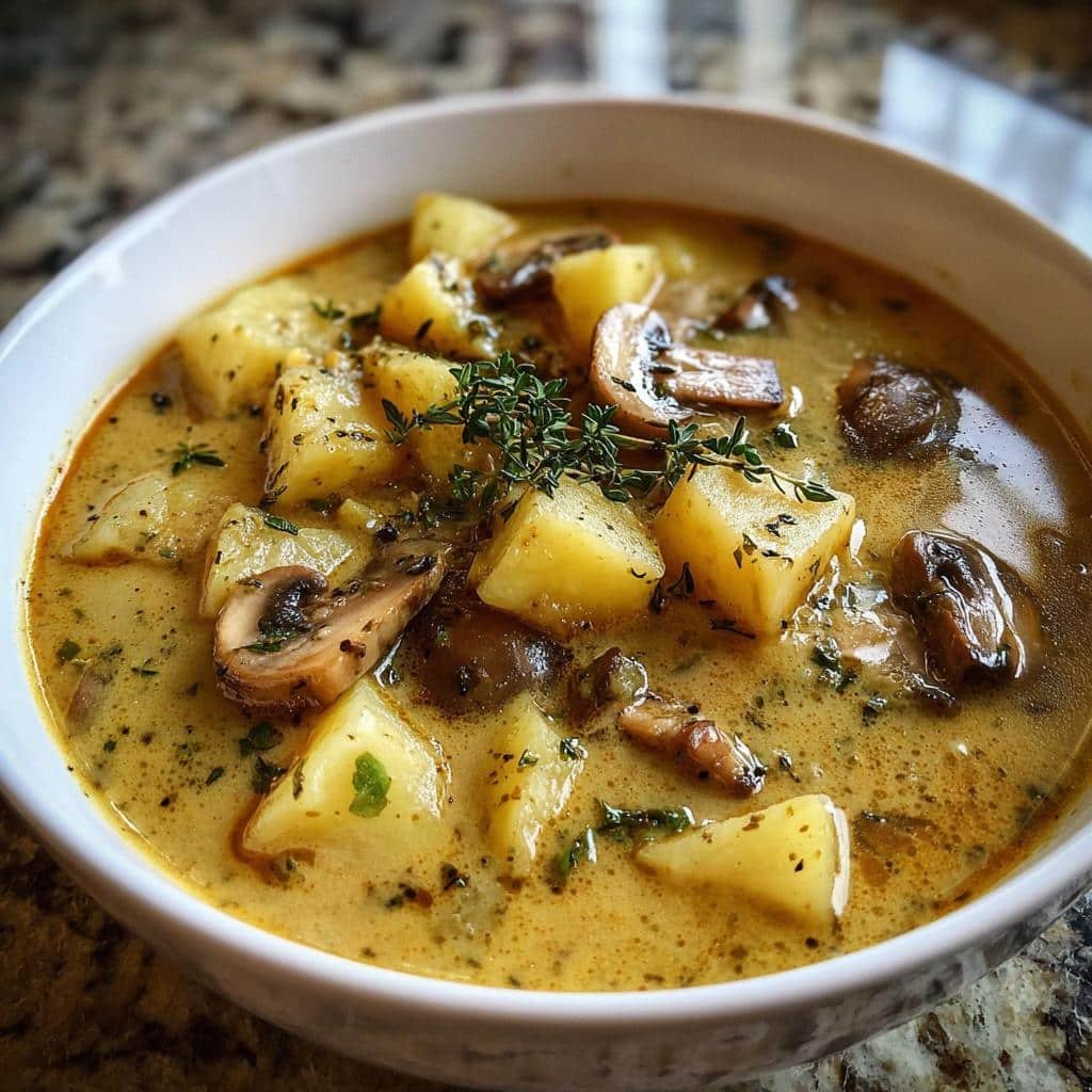 Healthy Vegan Potato & Mushroom Soup - detail 1