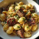 Healthy Weknight Garlic Butter Steak Bites & Creamy Parmesan Shells