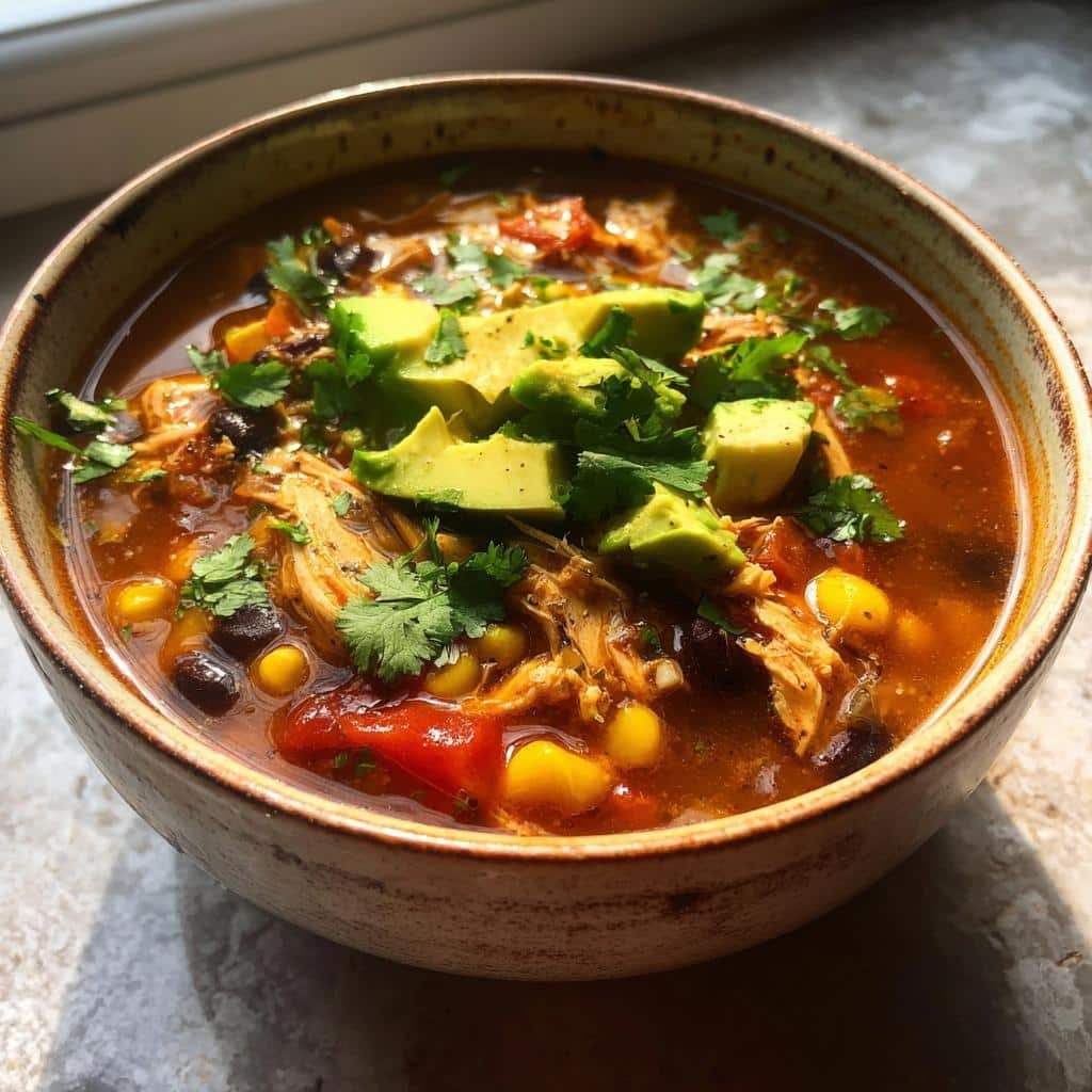Healthy crockpot CHICKEN TACO SOUP