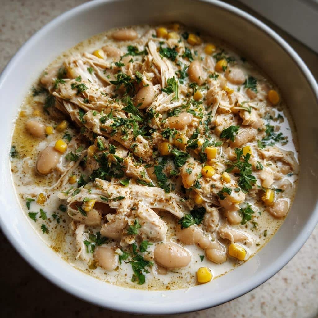 Healthy crockpot Creamy White Chicken Chili