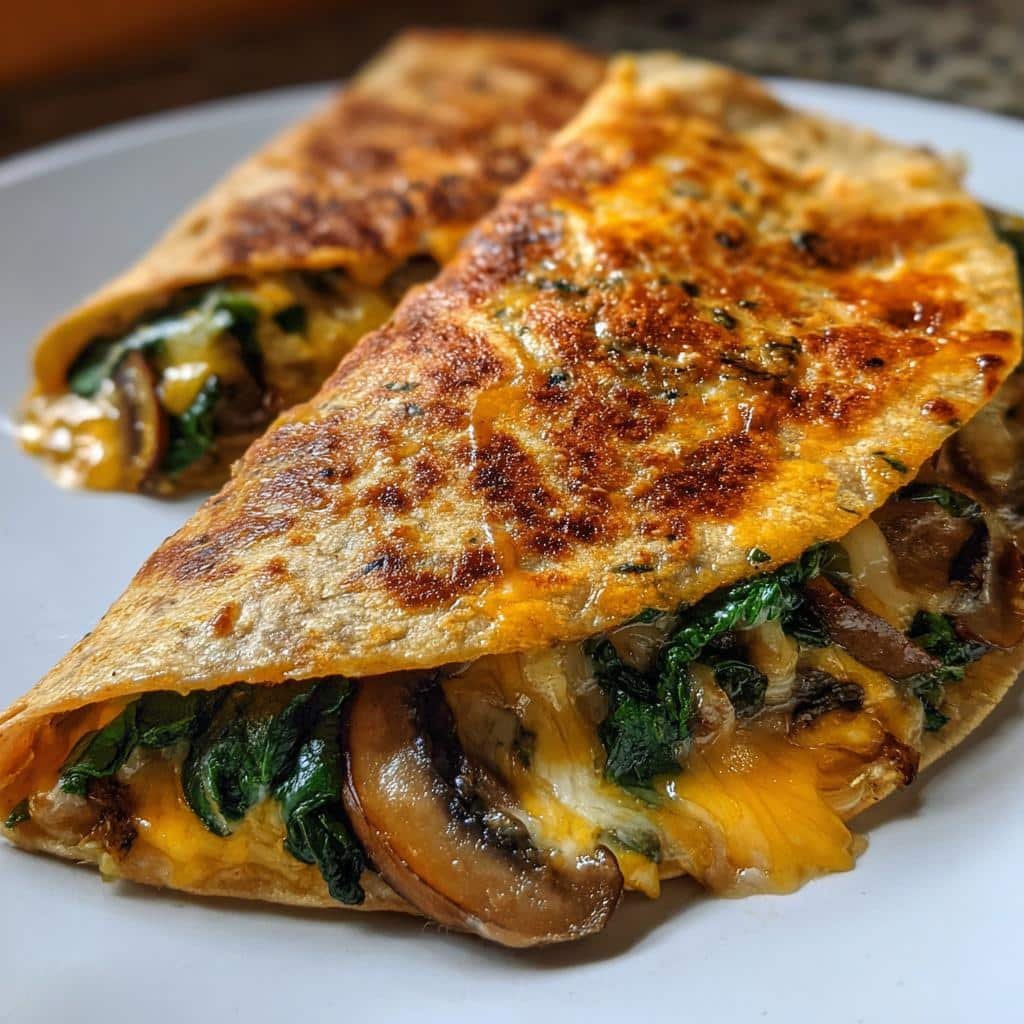 Healthy holiday Baked Spinach dinner Mushroom Quesadillas