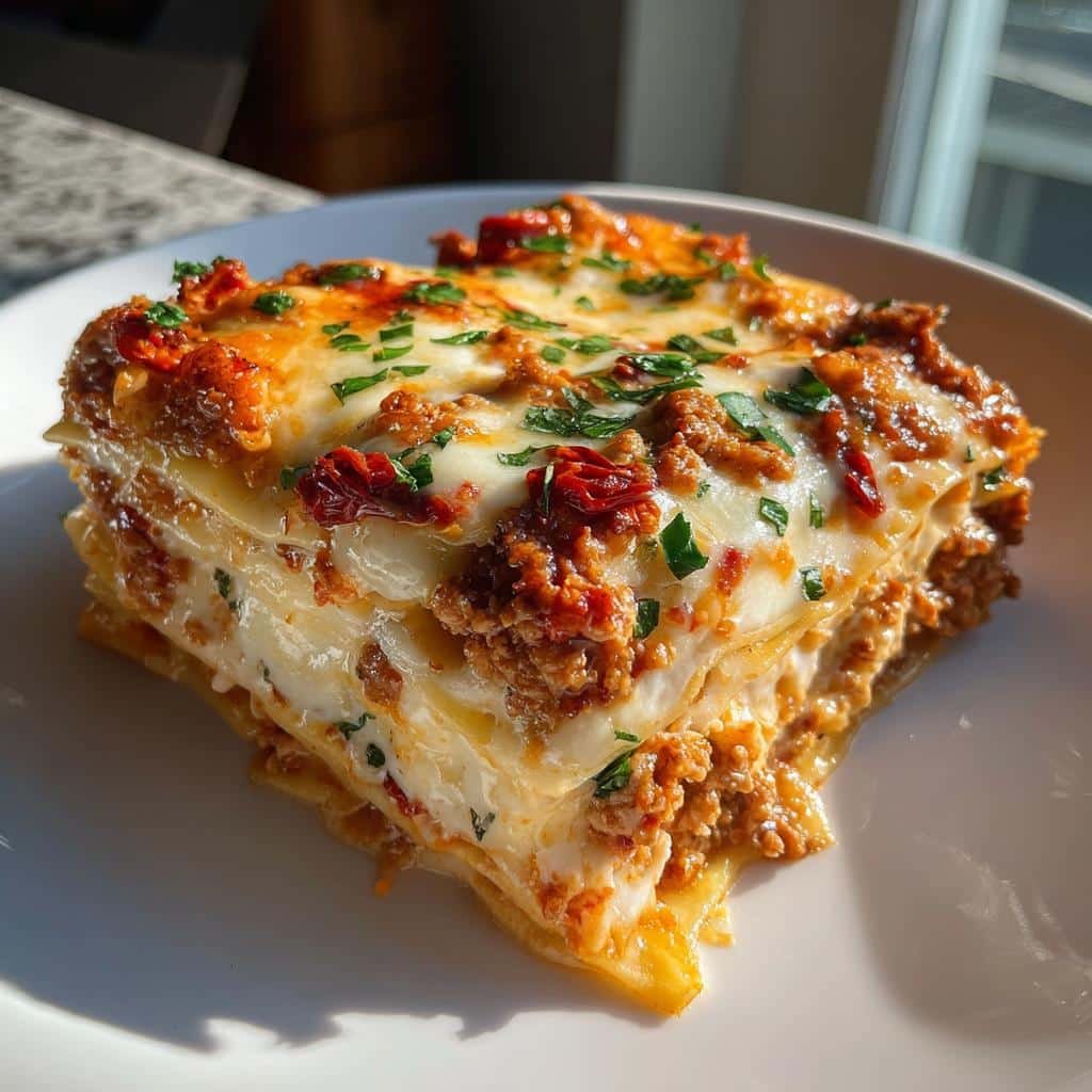 Healthy winter Sun Dried Tomato Lasagna