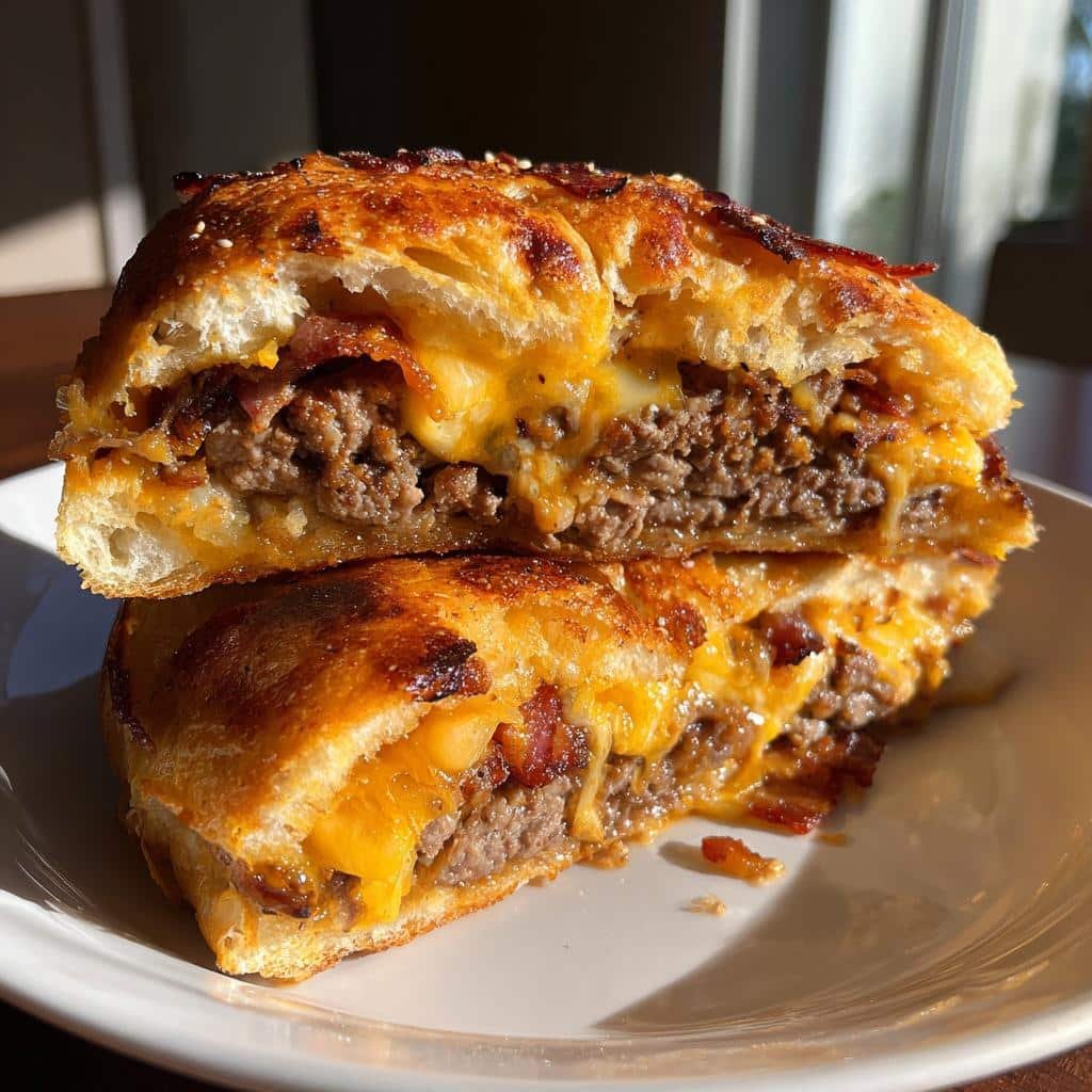 HealthyTriple-Cheese Bacon Burger Stuffed Garlic Bread