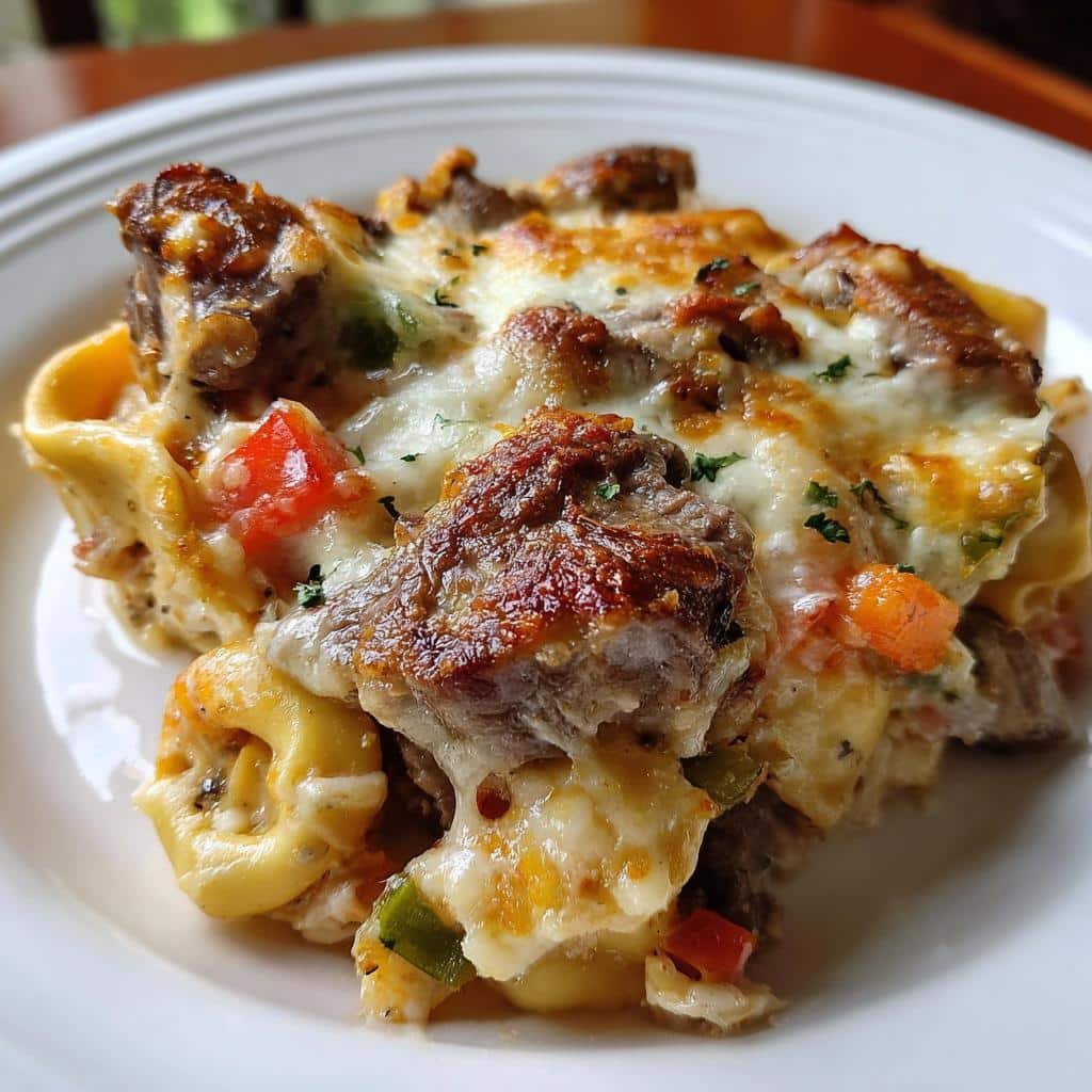 healthy Cheese Steak Tortellini Casserole - detail 1