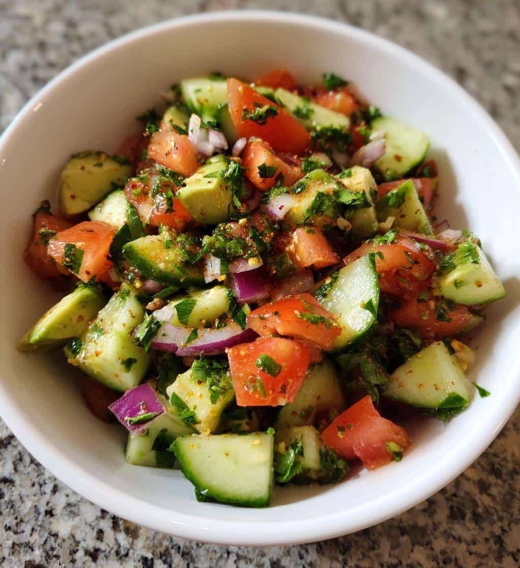 CHealthy ucumber Tomato Avocado Salad (Mediterranean Style)