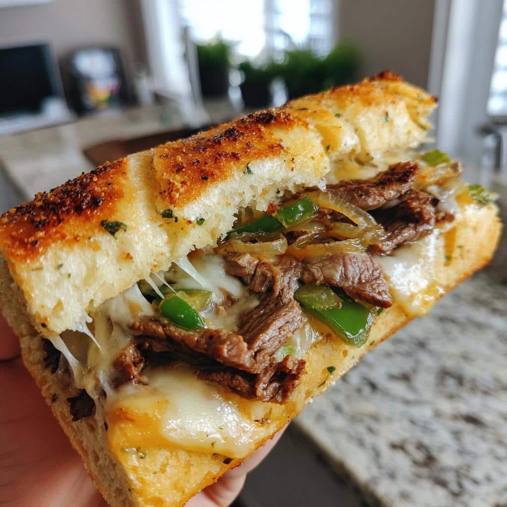Cheesesteak on Garlic Parmesan Bread