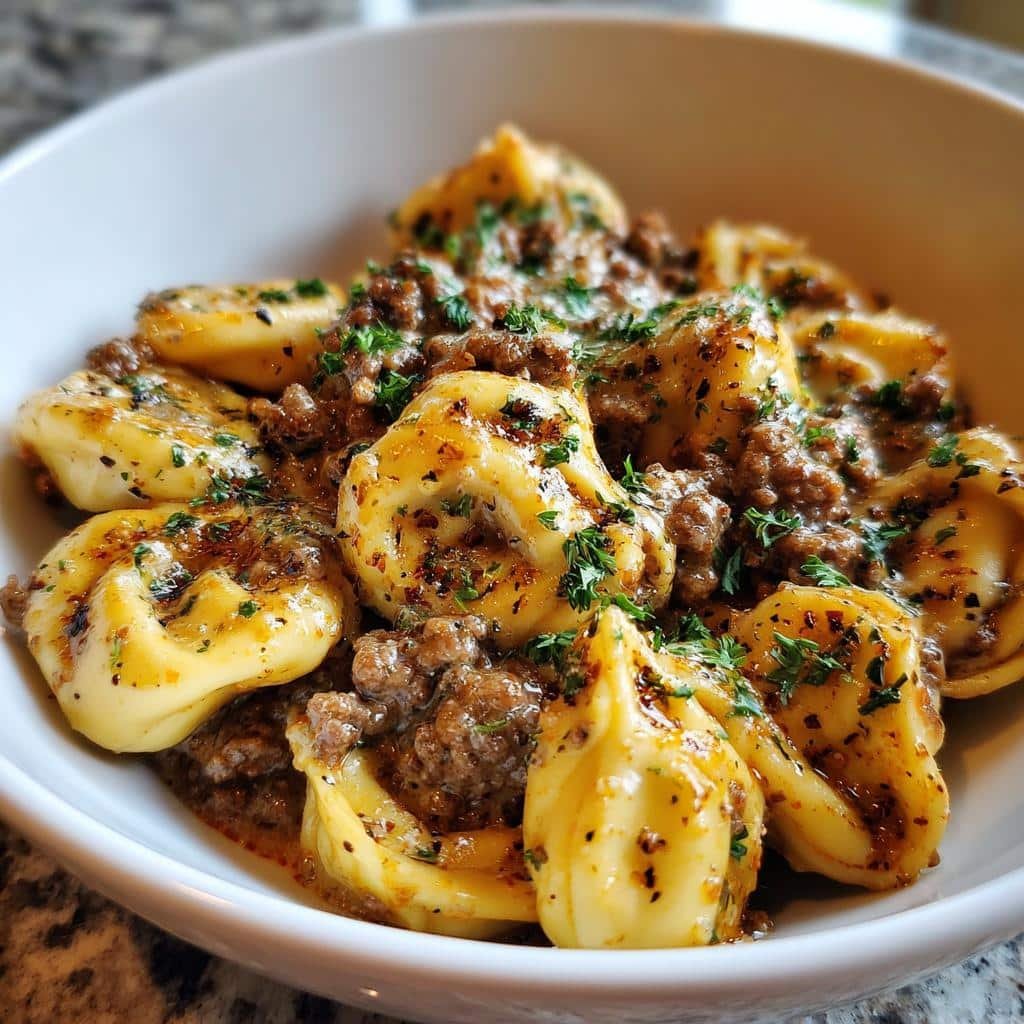 Cheesy Ground Beef Tortellini in Creamy Garlic Herb Parmesan Sauce - detail 1