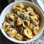 Cheesy Ground Beef Tortellini in Creamy Garlic Herb Parmesan Sauce