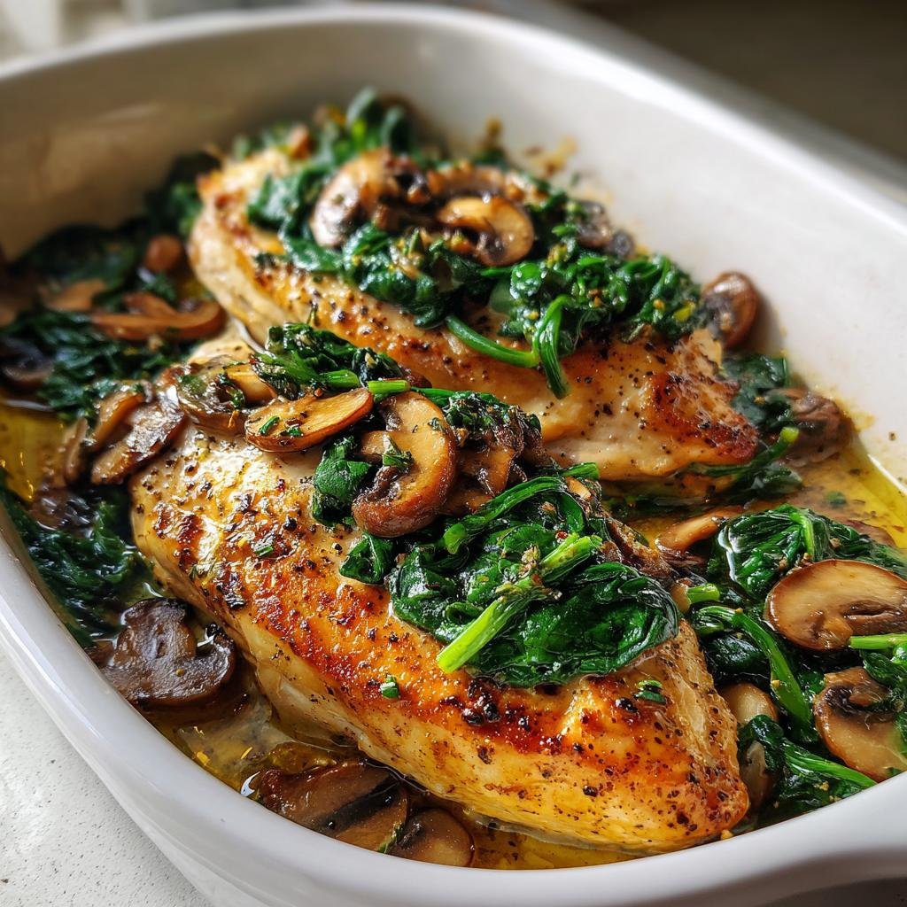 Juicy Chicken Spinach Mushroom Bake - 6g Net Carbs! 4 Chicken, Spinach, and Mushroom Low-Carb Oven Dish - detail 1