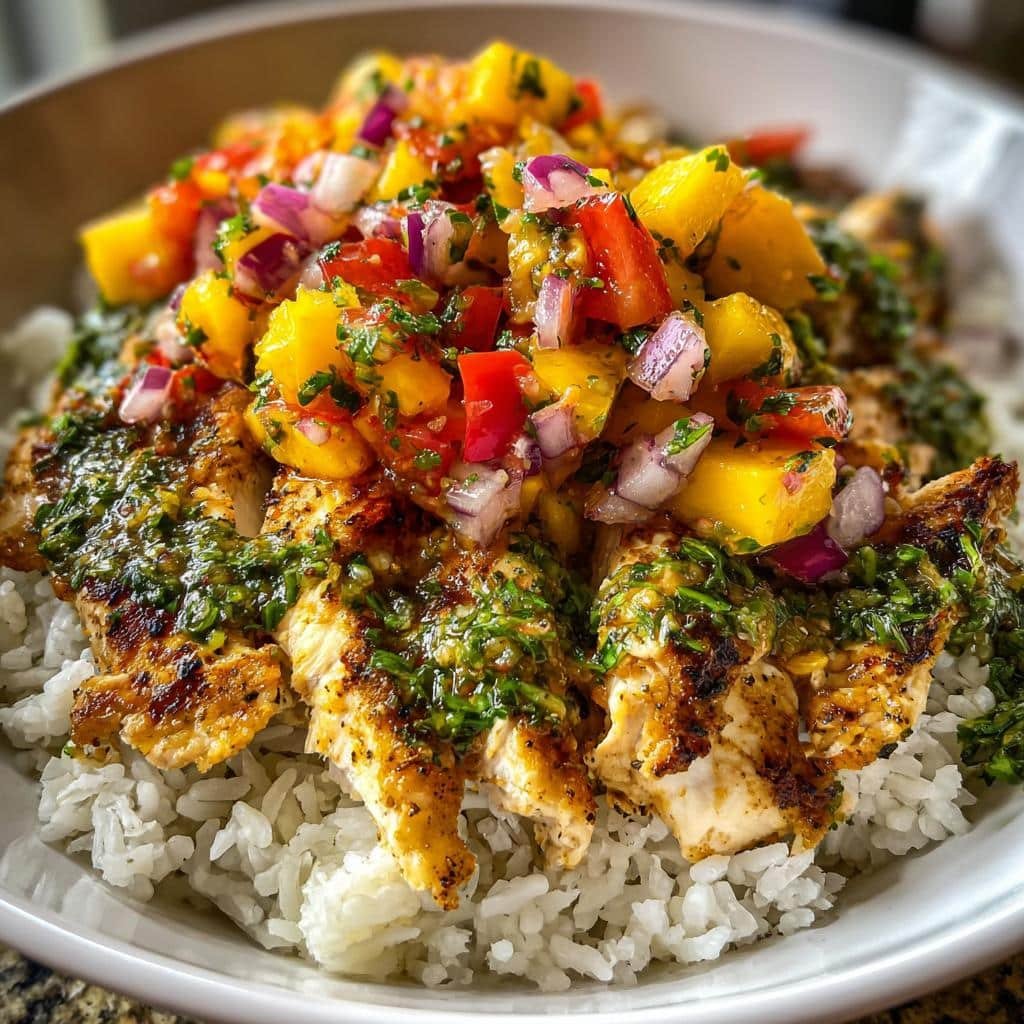 Cilantro-Lime Chicken Bowls with Peach Salsa