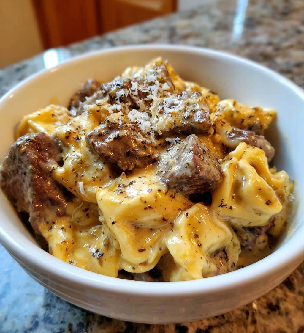 Crockpot Creamy Ranch Beef Tortellini
