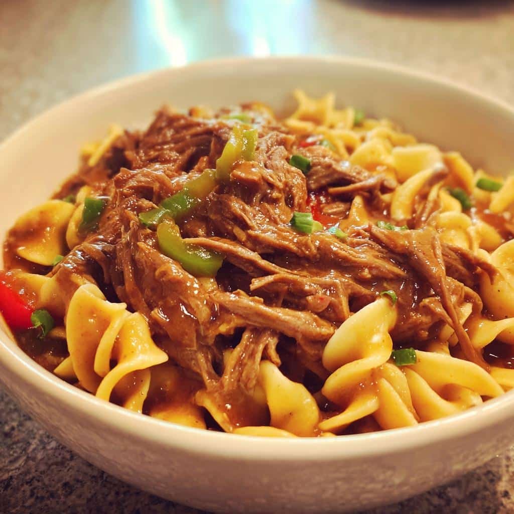 Crockpot Mississippi Beef and Noodles