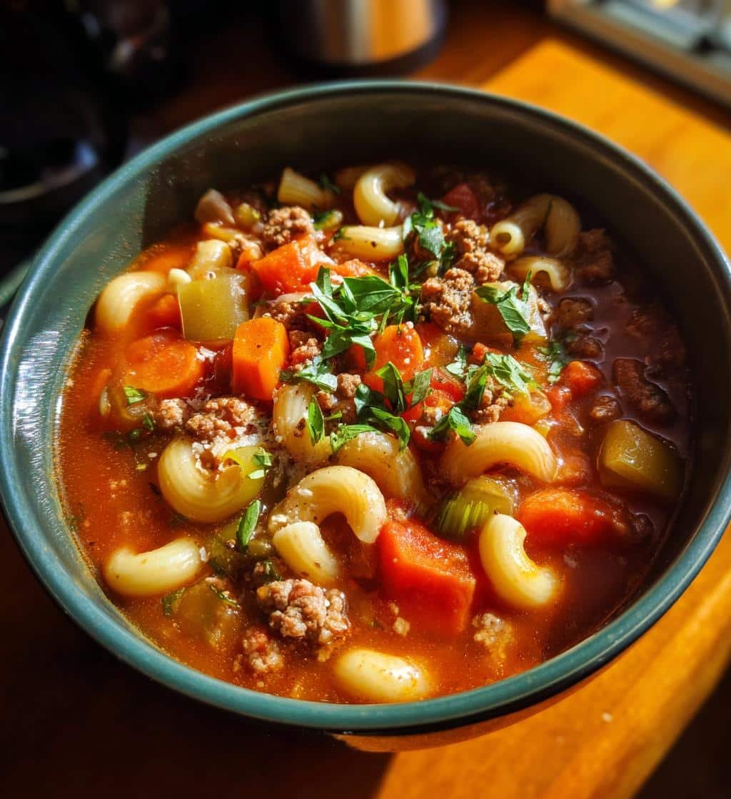 Delicious Healthy Hamburger Macaroni Soup Recipe