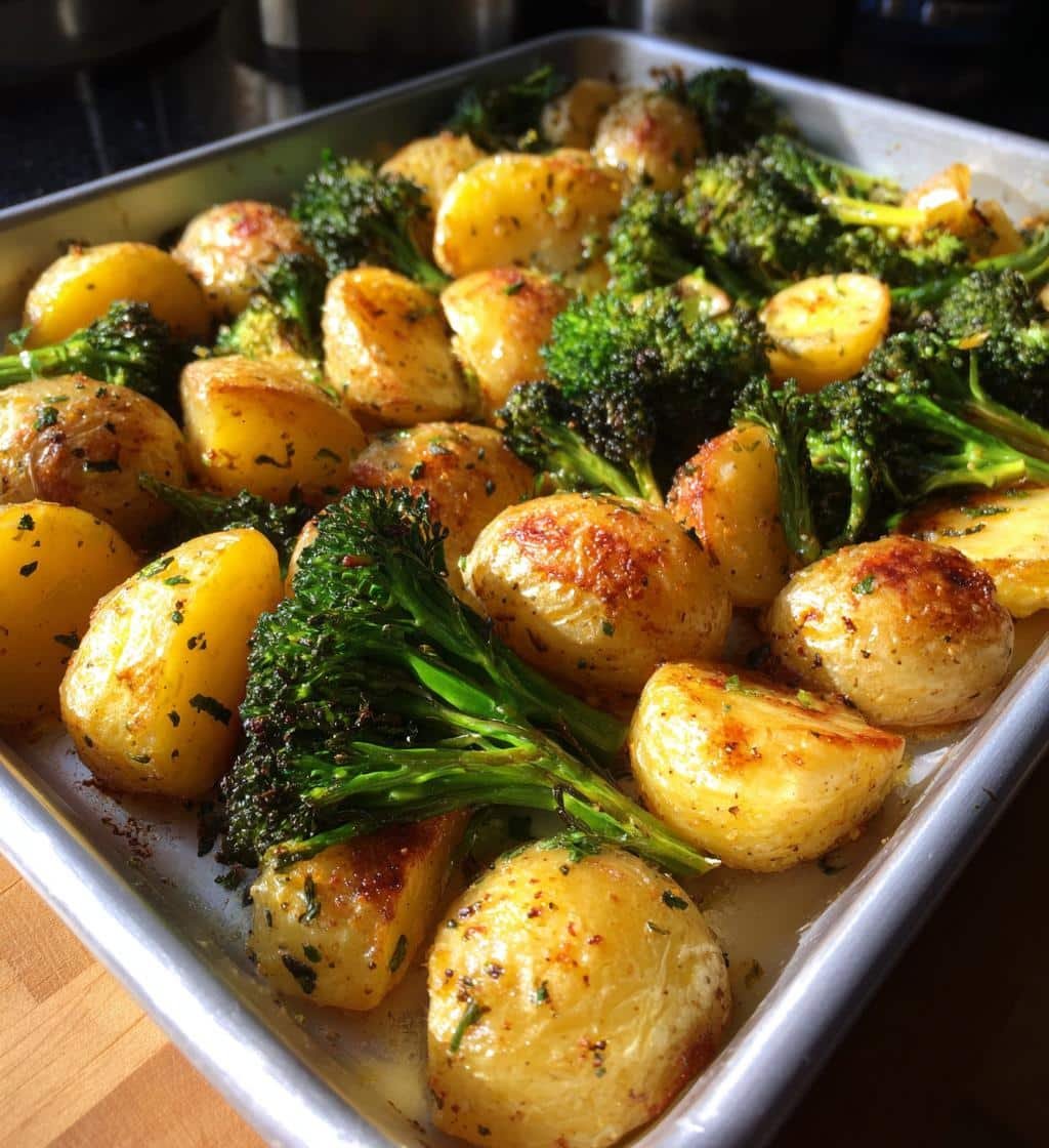 Easy Healthy Sheet Pan Garlic Butter Potatoes & Broccoli