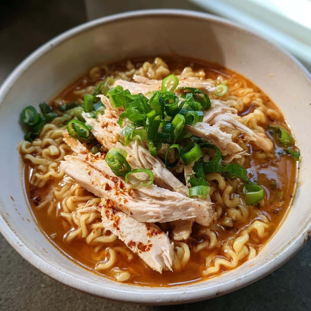 Fiery Chicken Ramen with Creamy Garlic Sauce