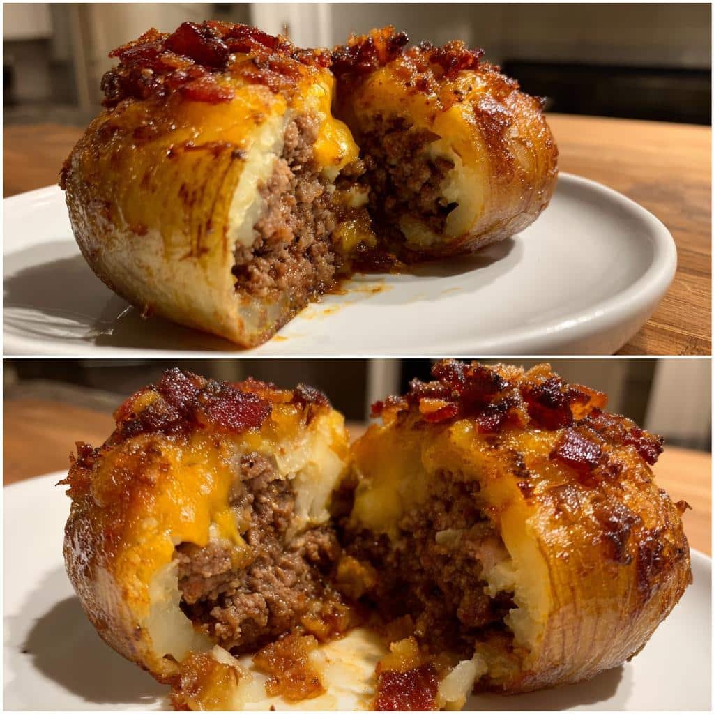 Firecracker Bacon Cheddar Cheeseburger Stuffed Onion Bombs