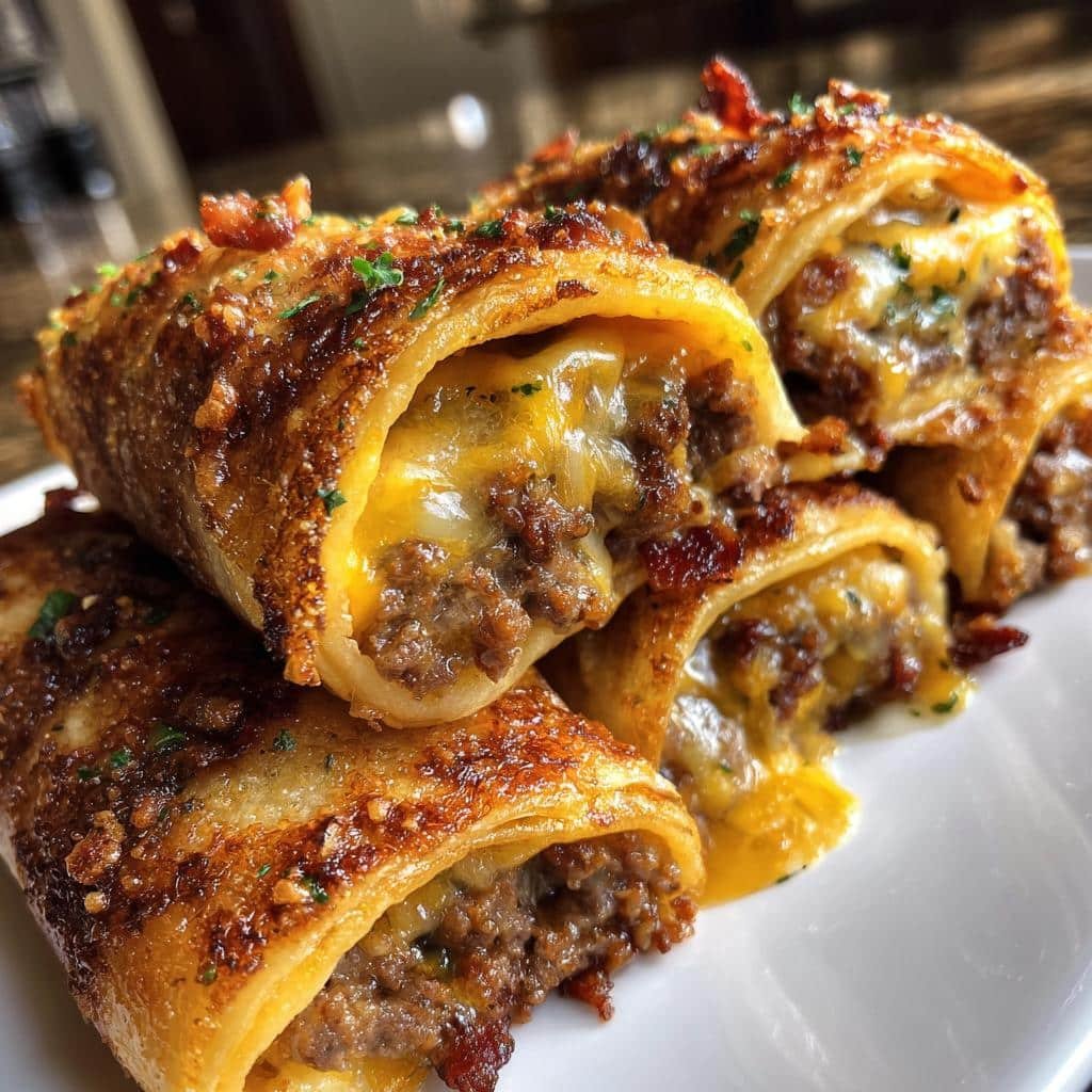 Garlic Butter Bacon Cheeseburger Rollups