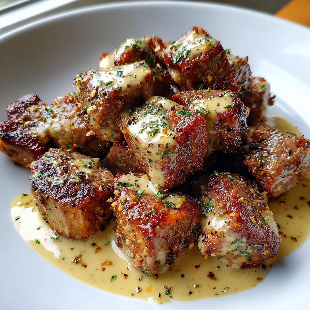 Garlic Butter Steak Bites with Parmesan Cream Sauce