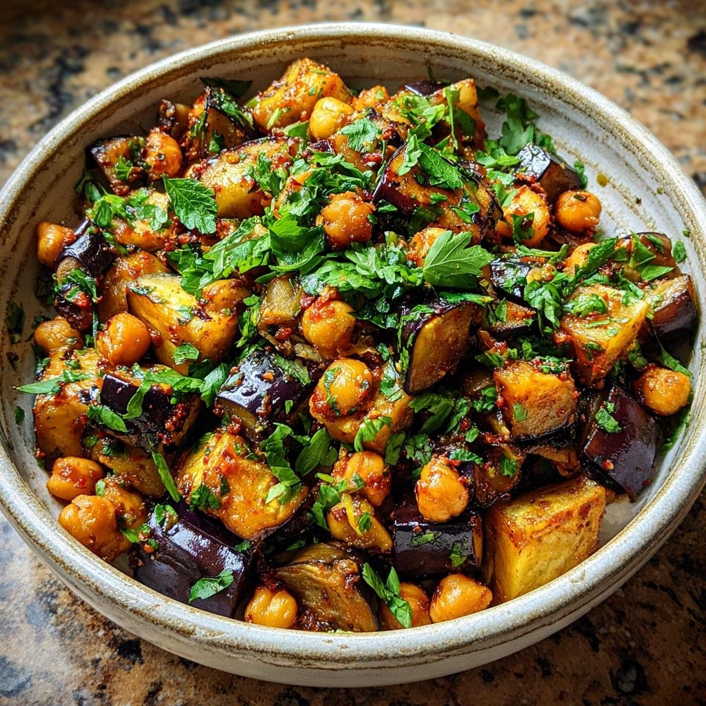 Healthy BBQ Moroccan Eggplant Salad with Chickpeas - detail 1