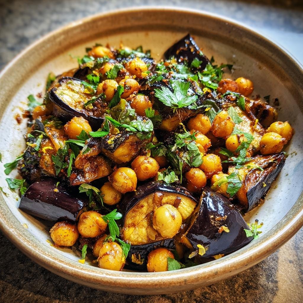 Healthy BBQ Moroccan Eggplant Salad with Chickpeas
