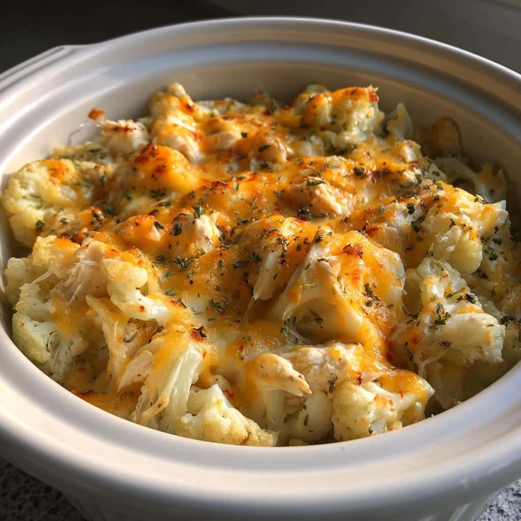 Healthy CROCKPOT Cauliflower Mac & Cheese with Chicken - detail 1
