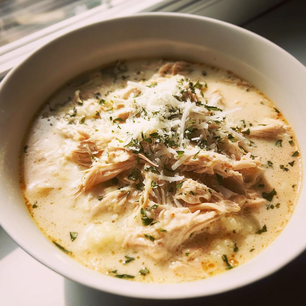 Healthy CROCKPOT Chicken & Cauliflower Alfredo Soup - detail 1