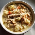 Healthy CROCKPOT Chicken & Cauliflower Alfredo Soup