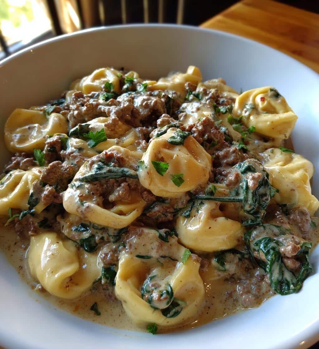 Healthy CROCKPOT Creamy Ranch Beef Tortellini