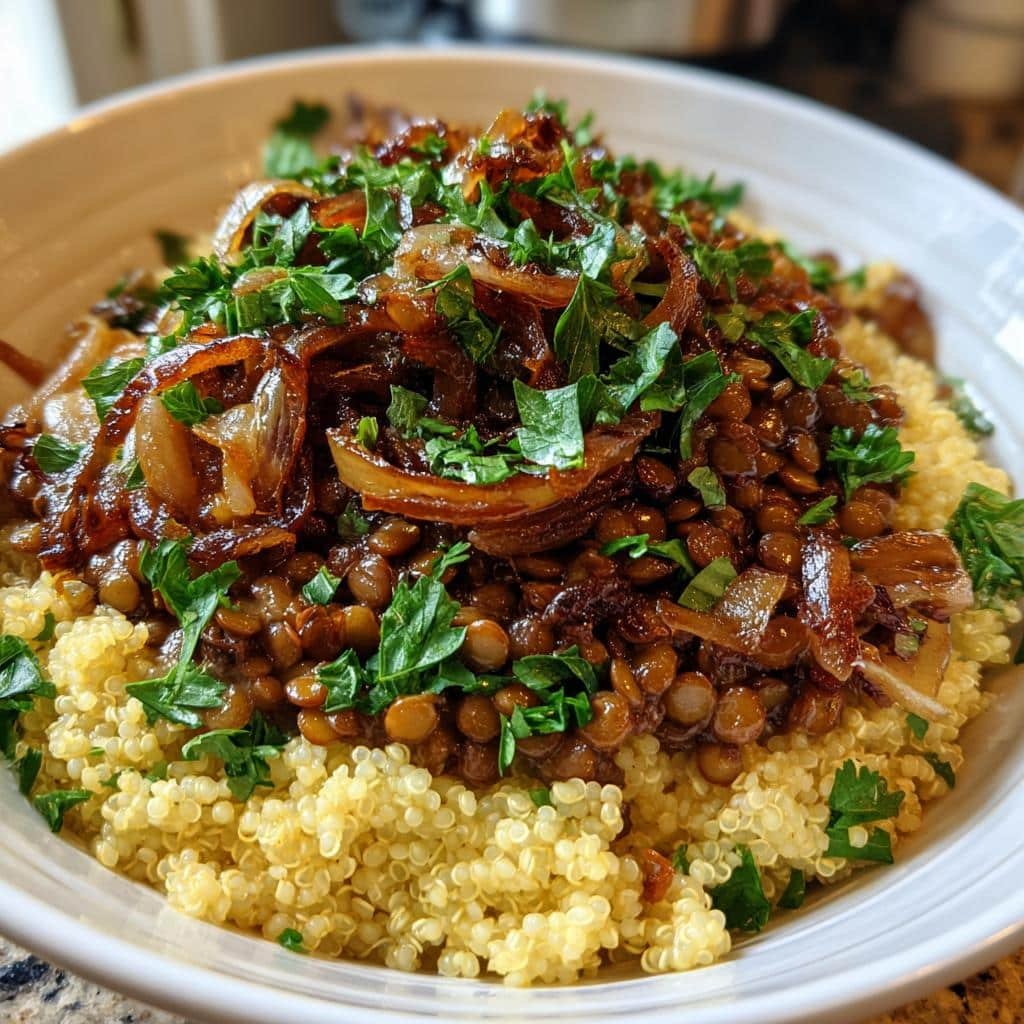 Healthy Caramelized Onion and Lentil Bowl (Vegan) - detail 1