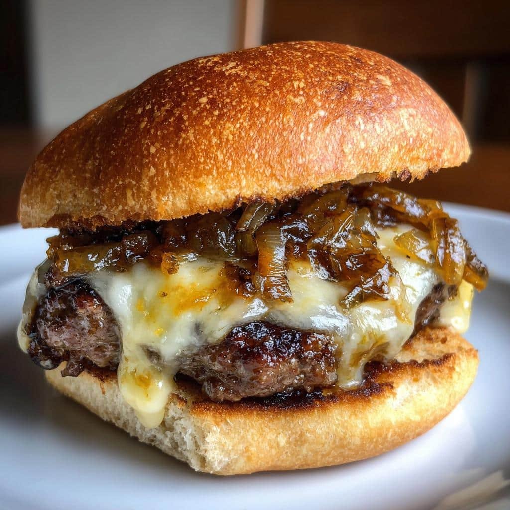 Healthy Caramelized Onion and Swiss Cheese Burger - detail 1