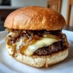 Healthy Caramelized Onion and Swiss Cheese Burger