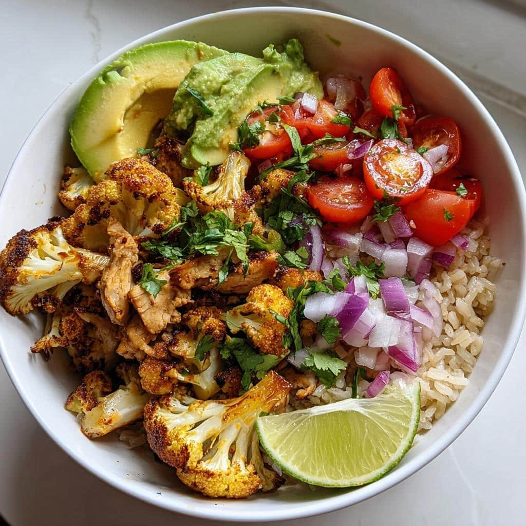 Healthy Cauliflower Chicken Burrito Bowls