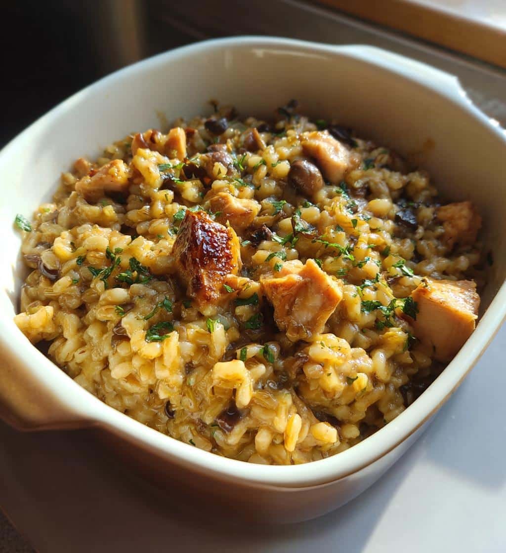 Healthy Chicken Mushroom Barley Bake