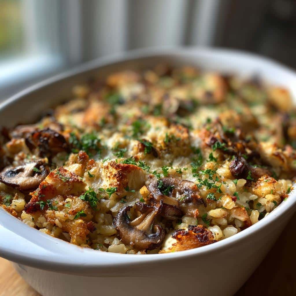 Healthy Chicken Mushroom Barley Caaserole