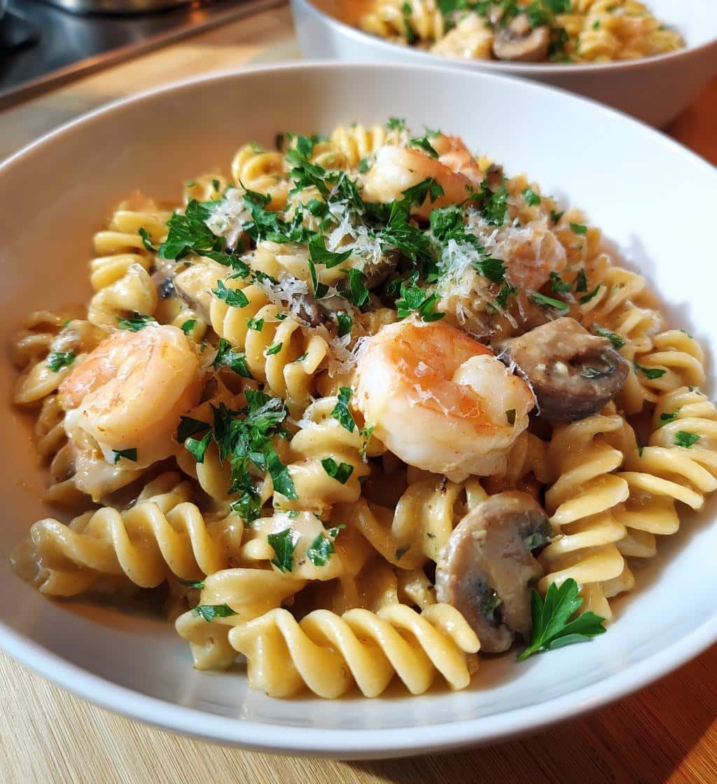 25-Minute Healthy Creamy Shrimp Pasta with Mushrooms 4 Healthy Creamy Shrimp Pasta with Mushrooms - detail 1