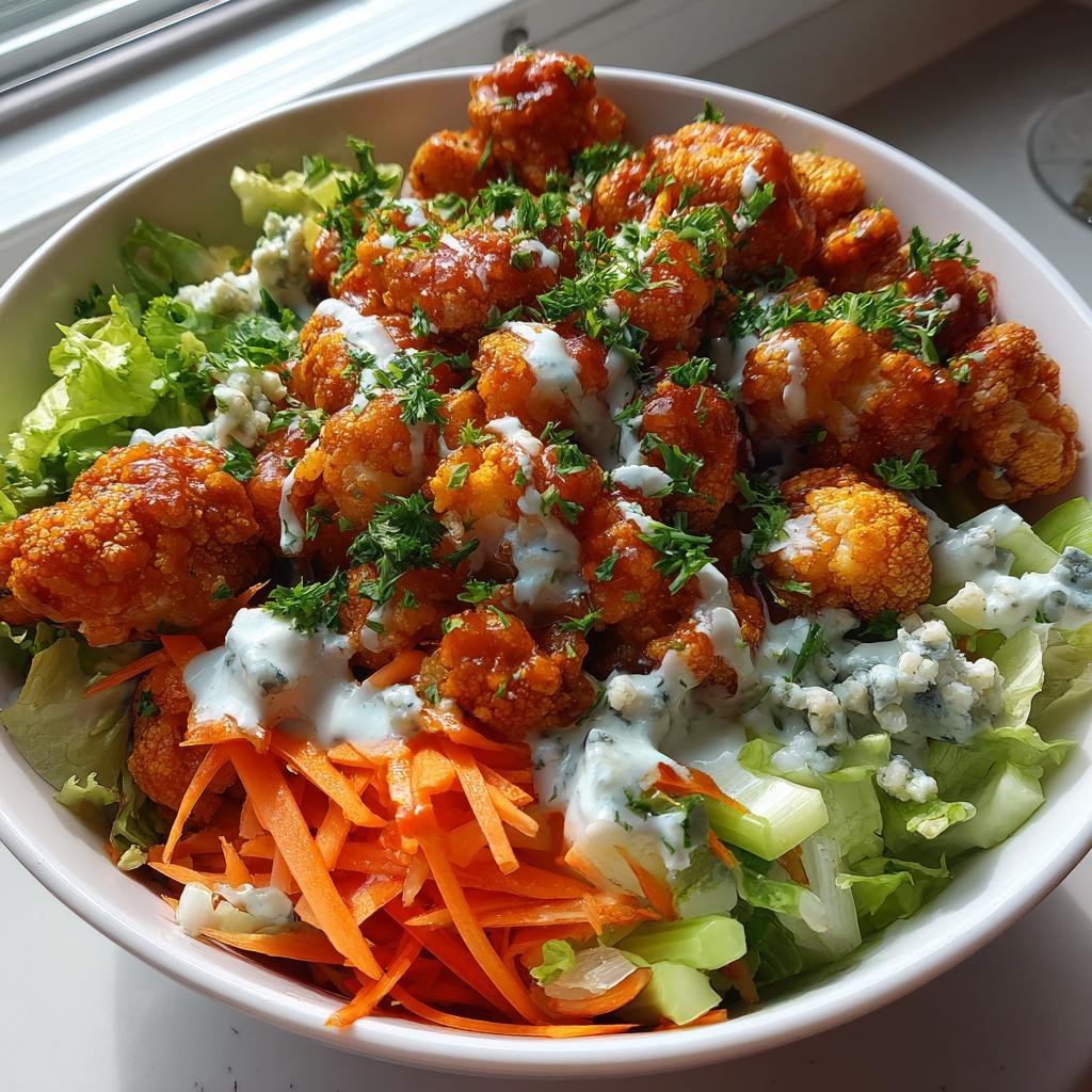 35-Minute Healthy Crispy Buffalo Cauliflower Salad with Vegan Blue Cheese 4 Healthy Crispy Buffalo Cauliflower Salad with Vegan Blue Cheese - detail 1