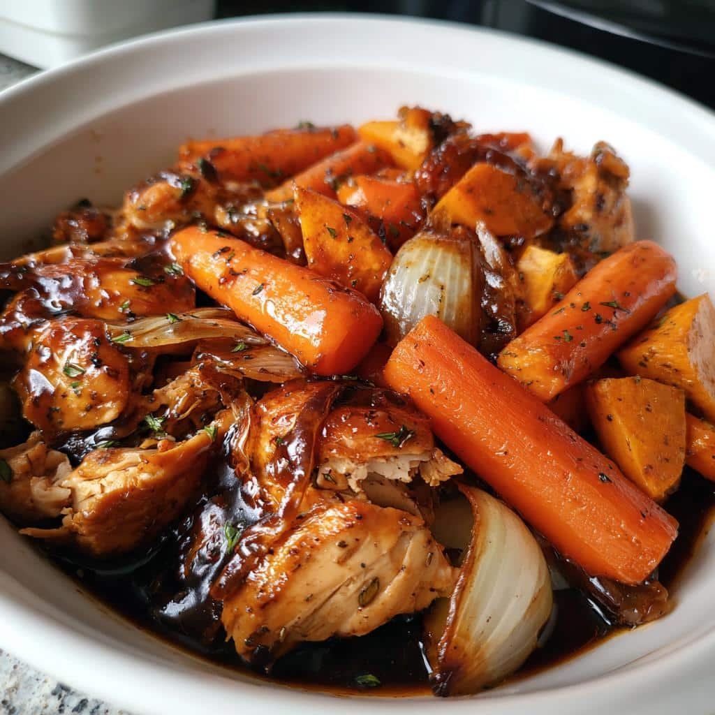 Healthy Crockpot Balsamic Chicken & Root Veggies