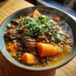 Healthy Crockpot Beef & Lentil Moroccan Stew
