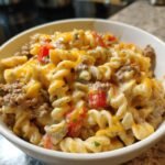 Healthy Crockpot Beef and Cheddar Ranch Pasta