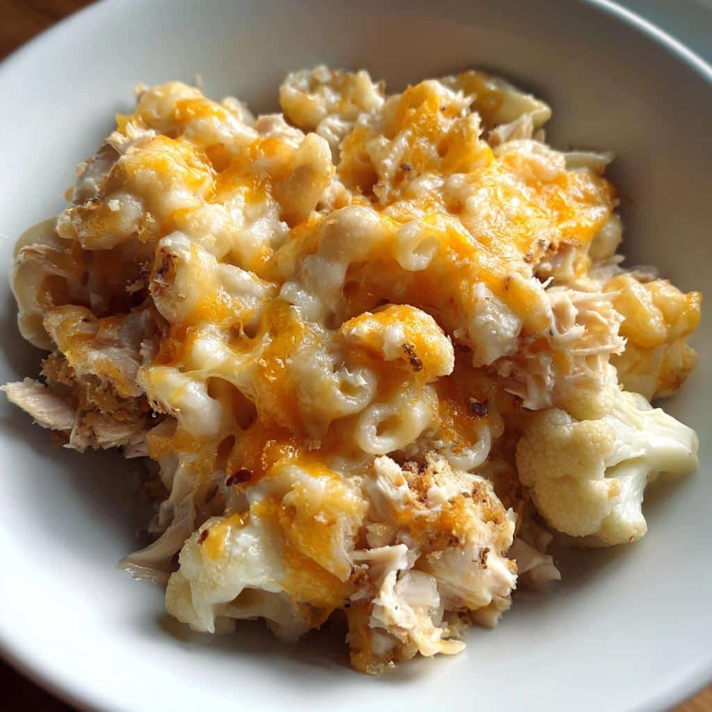 Healthy Crockpot Cauliflower Mac & Cheese with Chicken