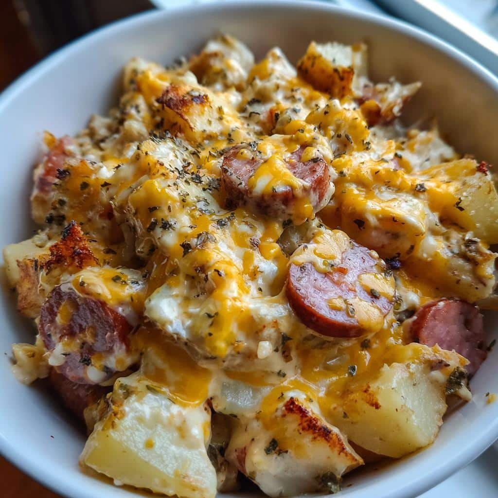 Healthy Crockpot Cheesy Ranch Potatoes and Smoked Sausage