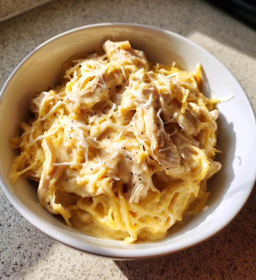 Healthy Crockpot Chicken Alfredo Spaghetti Squash - detail 1