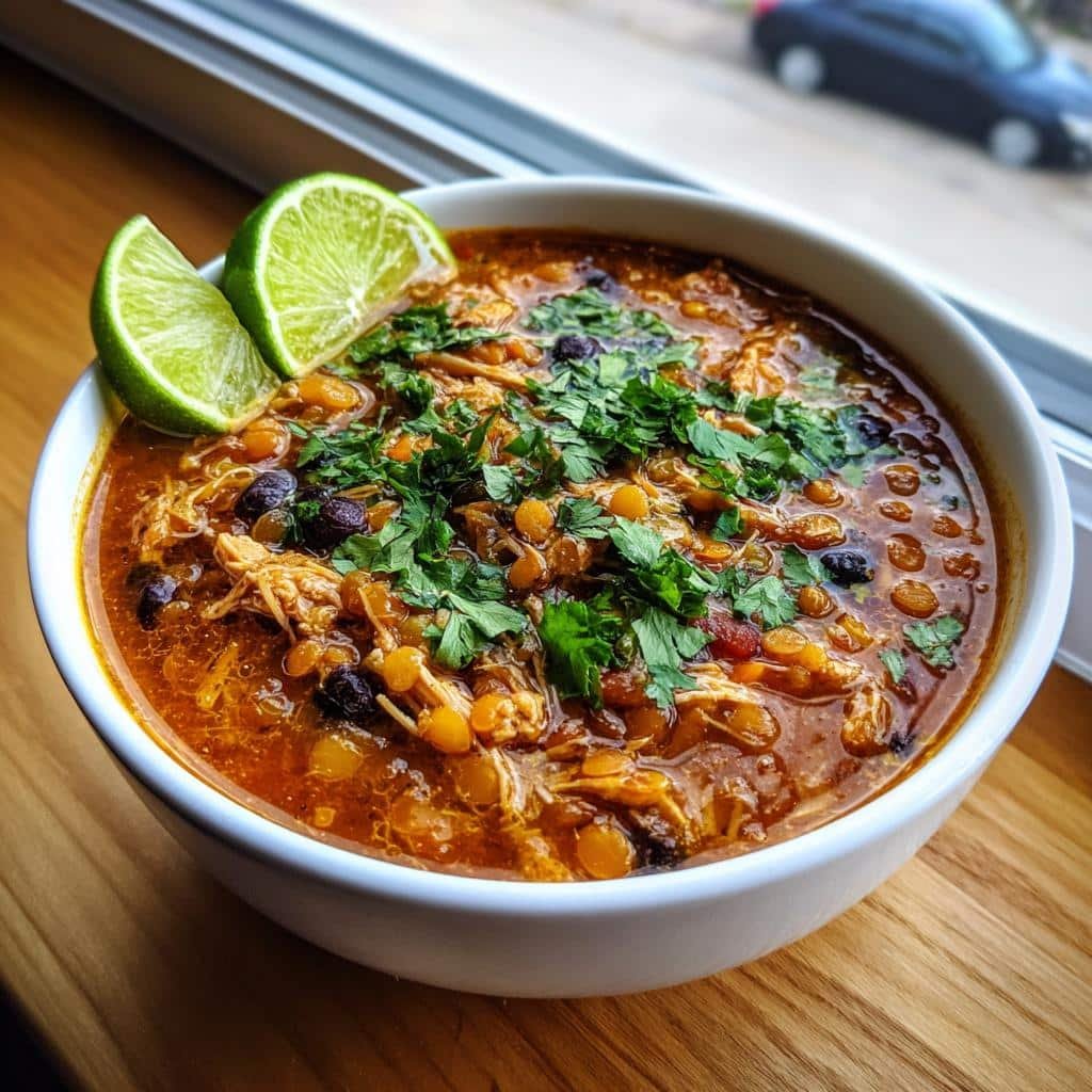 Hearty 28g-Protein Healthy Crockpot Chicken Burrito Lentil Soup 4 Healthy Crockpot Chicken Burrito Lentil Soup - detail 1