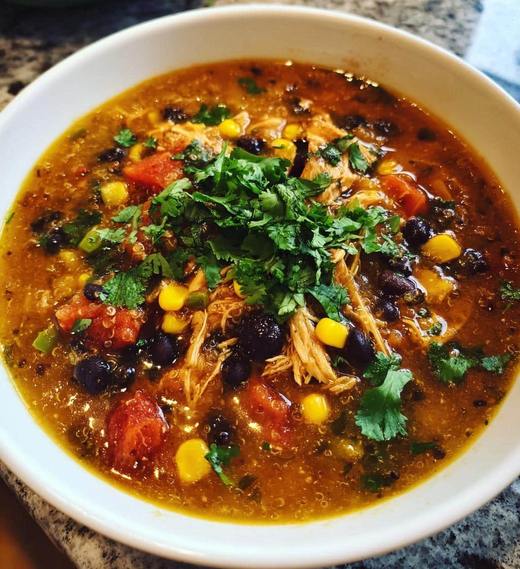 Healthy Crockpot Chicken Burrito Quinoa Soup
